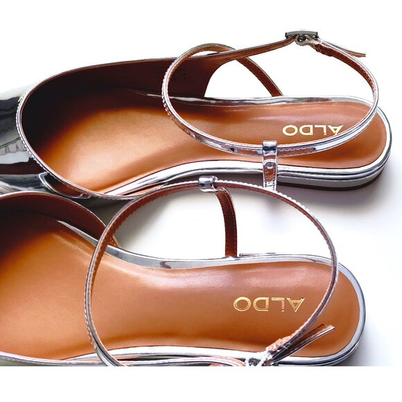 ALDO Sarine Ankle Strap Pointed Toe Flat In Metallic Silver Size 8.5 - Picture 11 of 16